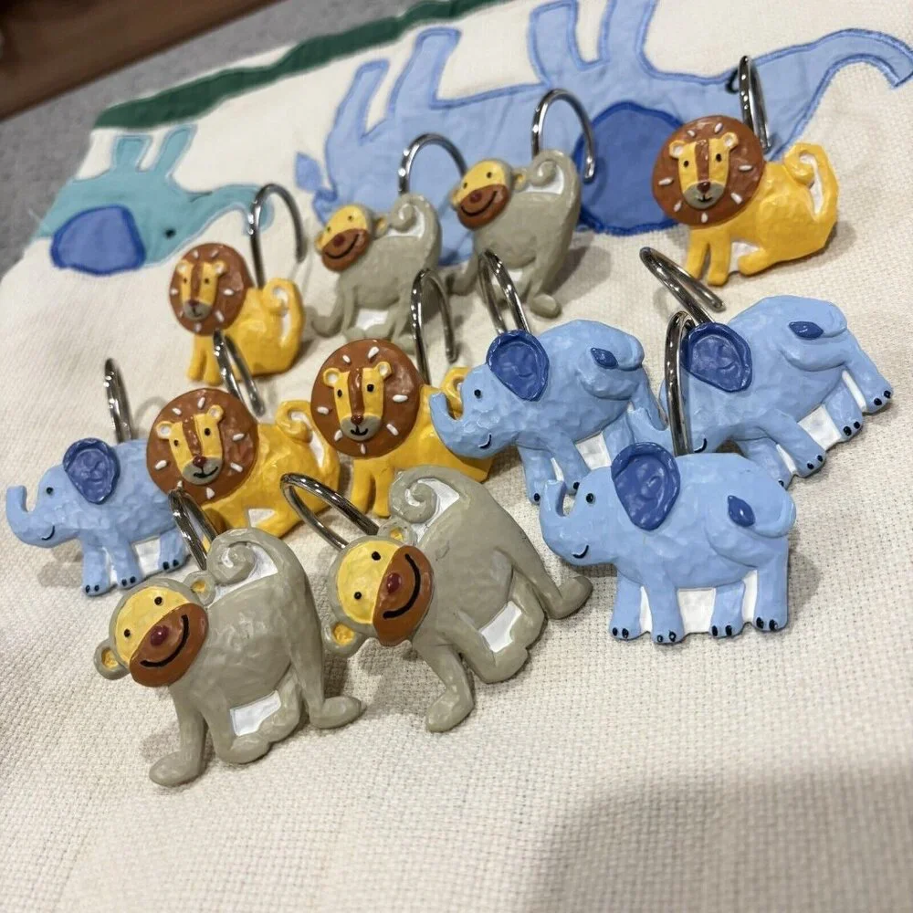 Kids Shower Curtain & Hooks See Description!! Jungle Animals Theme Decor